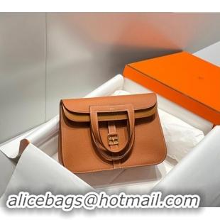 Top Grade Hermes Halzan 25cm Bag in Togo Calfskin H092501 Brown/Gold 2024