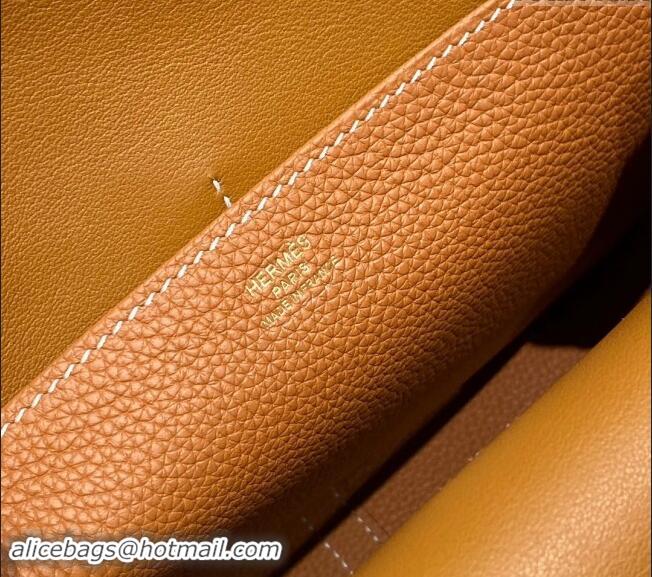 Top Grade Hermes Halzan 25cm Bag in Togo Calfskin H092501 Brown/Gold 2024