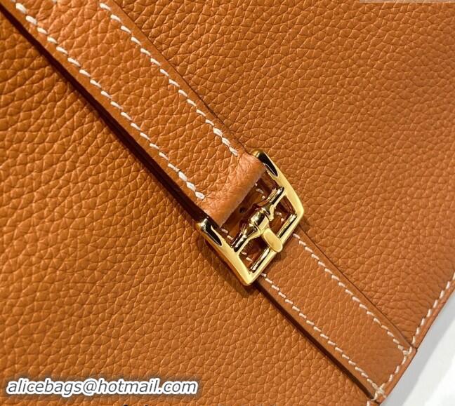 Top Grade Hermes Halzan 25cm Bag in Togo Calfskin H092501 Brown/Gold 2024