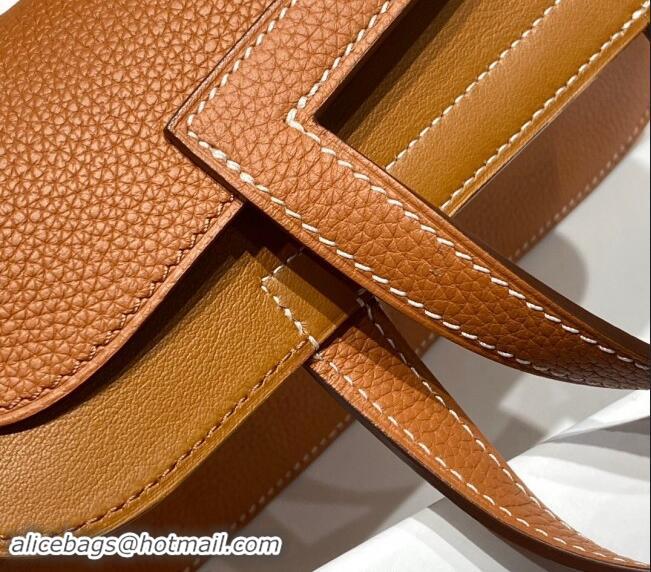 Top Grade Hermes Halzan 25cm Bag in Togo Calfskin H092501 Brown/Gold 2024