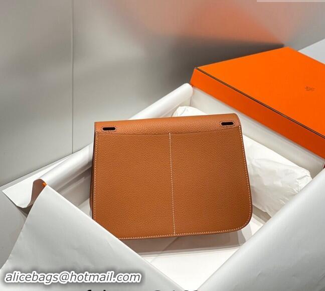 Top Grade Hermes Halzan 25cm Bag in Togo Calfskin H092501 Brown/Gold 2024