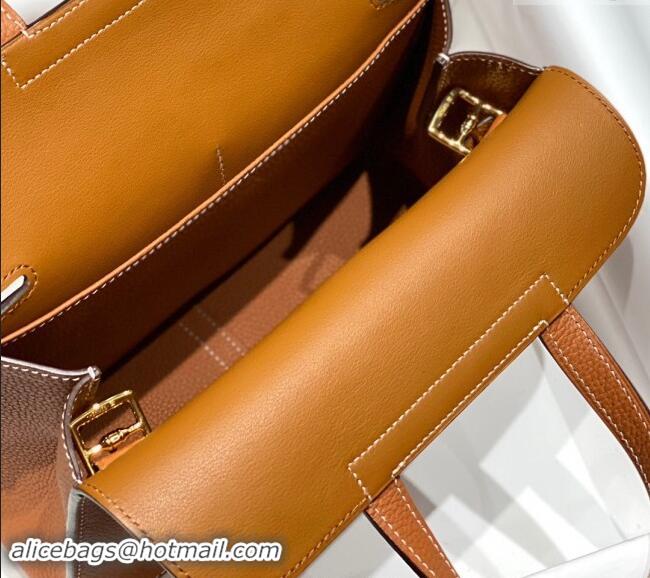 Top Grade Hermes Halzan 25cm Bag in Togo Calfskin H092501 Brown/Gold 2024