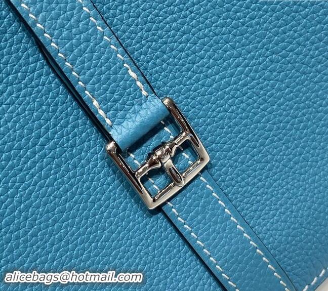 Best Price Hermes Halzan 25cm Bag in Togo Calfskin H092501 Denim Blue/Silver 2024