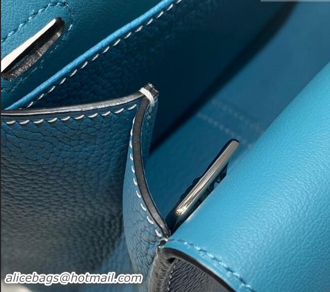 Best Price Hermes Halzan 25cm Bag in Togo Calfskin H092501 Denim Blue/Silver 2024