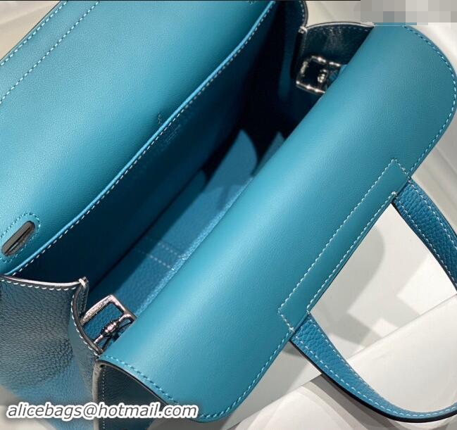 Best Price Hermes Halzan 25cm Bag in Togo Calfskin H092501 Denim Blue/Silver 2024