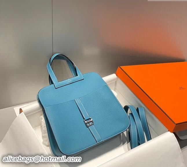 Best Price Hermes Halzan 25cm Bag in Togo Calfskin H092501 Denim Blue/Silver 2024