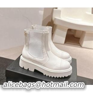 Perfect Chanel Calfskin Chelsea Platform Ankle Boots White 909083