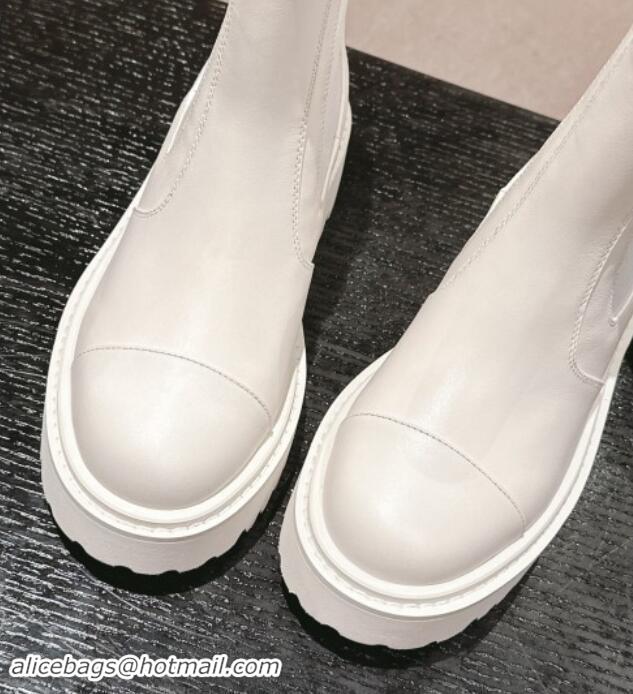 Perfect Chanel Calfskin Chelsea Platform Ankle Boots White 909083