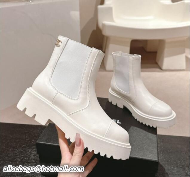 Perfect Chanel Calfskin Chelsea Platform Ankle Boots White 909083