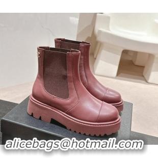 Buy Luxury Chanel Calfskin Chelsea Platform Ankle Boots Burgundy 909084