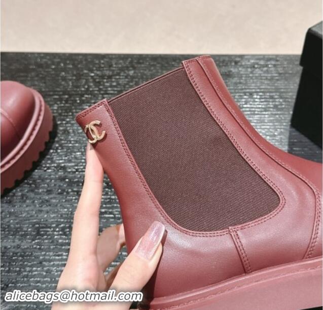 Buy Luxury Chanel Calfskin Chelsea Platform Ankle Boots Burgundy 909084