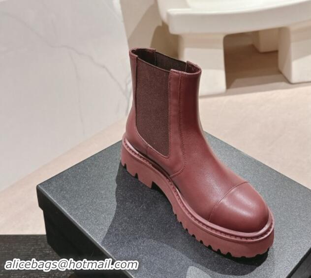 Buy Luxury Chanel Calfskin Chelsea Platform Ankle Boots Burgundy 909084