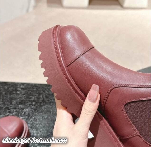 Buy Luxury Chanel Calfskin Chelsea Platform Ankle Boots Burgundy 909084