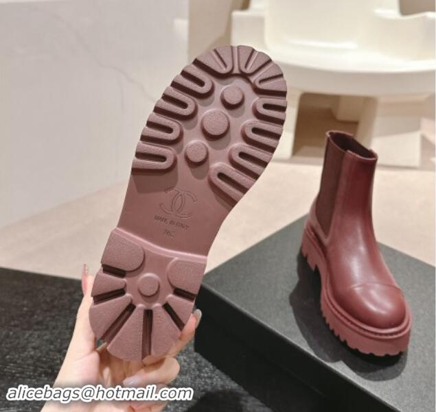 Buy Luxury Chanel Calfskin Chelsea Platform Ankle Boots Burgundy 909084