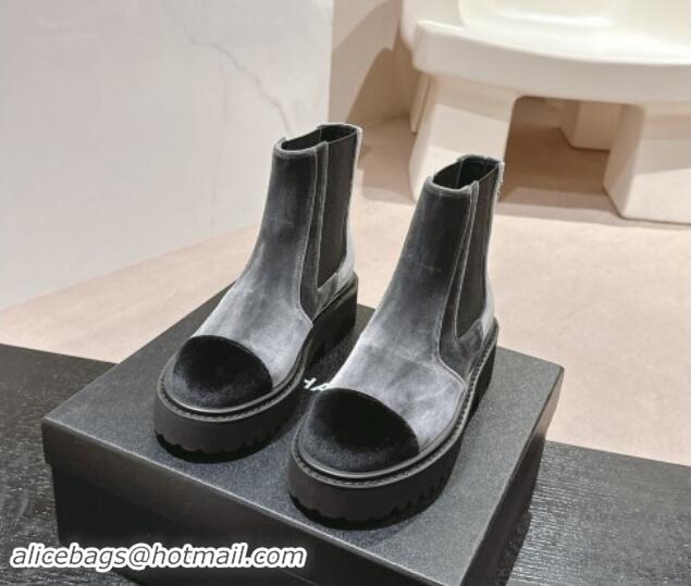 Good Quality Chanel Velvet Chelsea Platform Ankle Boots Grey 909086