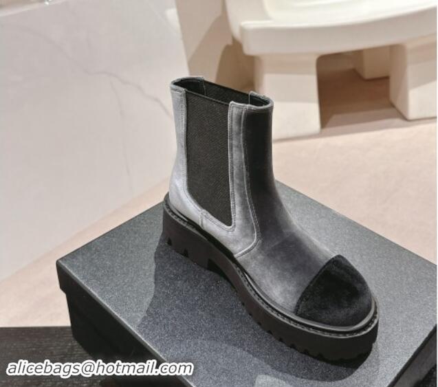 Good Quality Chanel Velvet Chelsea Platform Ankle Boots Grey 909086