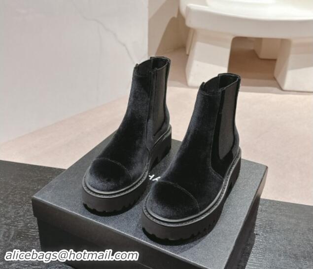 Stylish Chanel Velvet Chelsea Platform Ankle Boots Black 909087