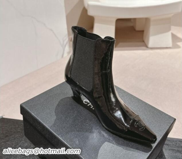 Best Product Chanel Calfskin Heel Pointed Ankle Boots Black 909099