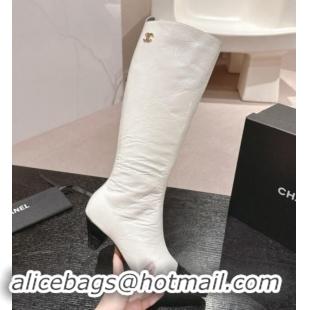 Trendy Design Chanel Aged Calfskin Heel Pointed High Boots White 909102