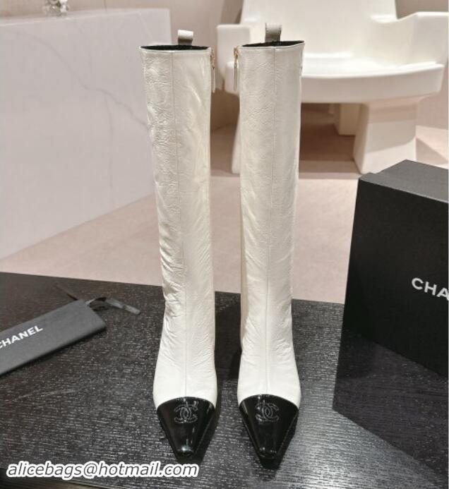 Trendy Design Chanel Aged Calfskin Heel Pointed High Boots White 909102