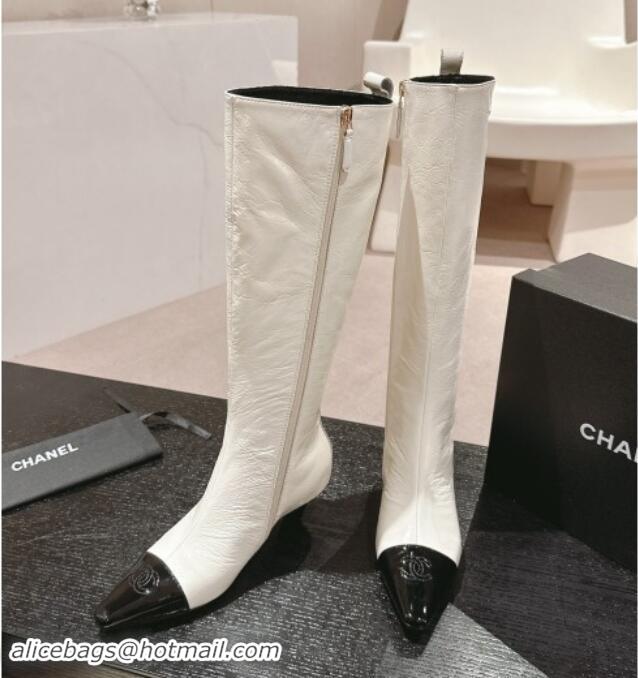 Trendy Design Chanel Aged Calfskin Heel Pointed High Boots White 909102