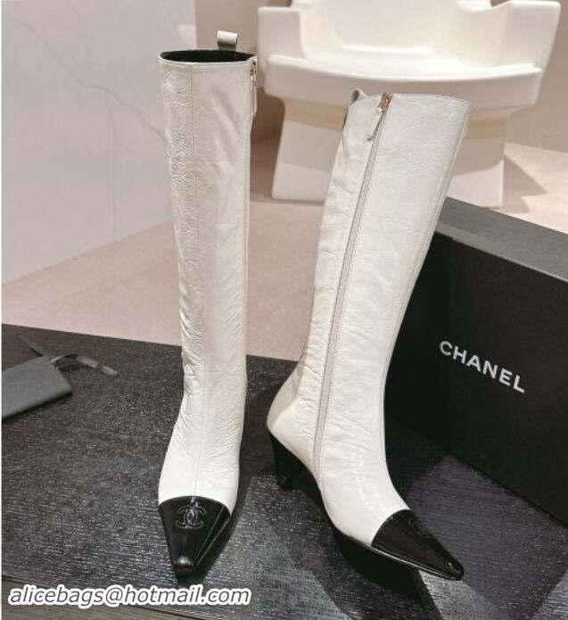 Trendy Design Chanel Aged Calfskin Heel Pointed High Boots White 909102