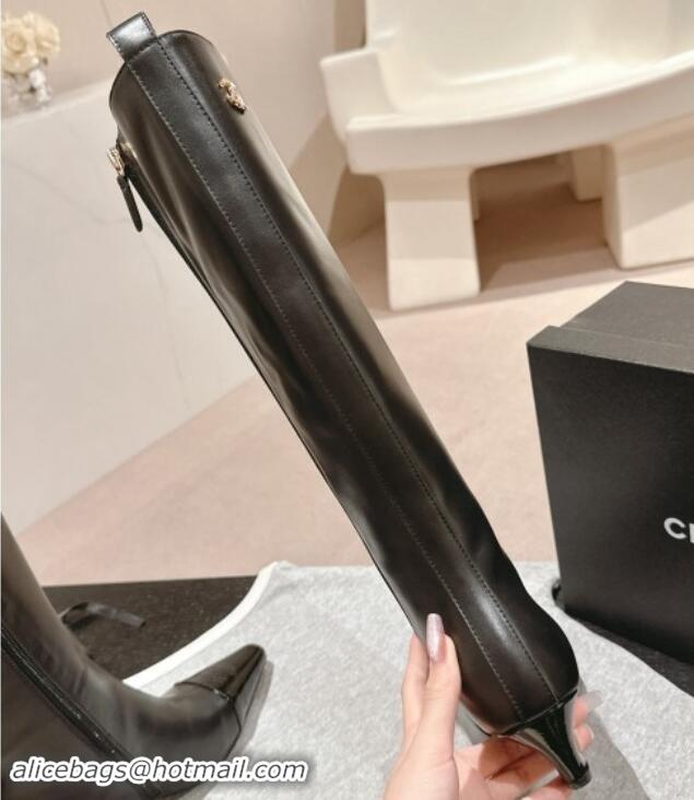 Good Product Chanel Calfskin Leather Heel Pointed High Boots Black 909101