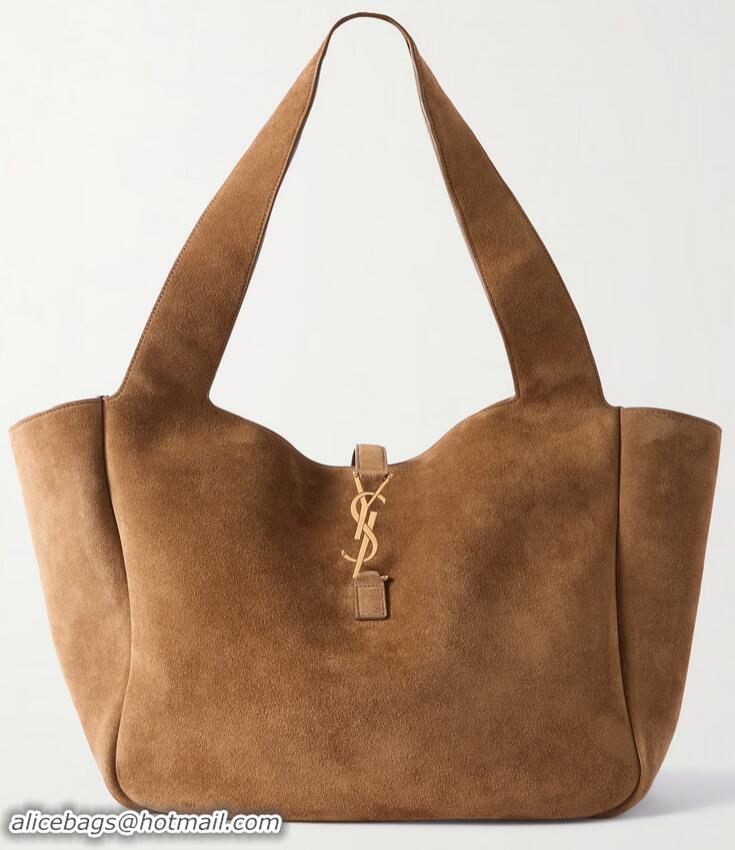 Famous Brand SAINT LAURENT Le 5 A 7 Bea Suede Tote YA8741 Brown