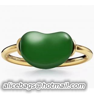 Super Quality Tiffany & Co Elsa Peretti Bean Design Ring in Yellow Gold with Green Jade 12 mm T2505