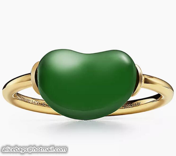 Super Quality Tiffany & Co Elsa Peretti Bean Design Ring in Yellow Gold with Green Jade 12 mm T2505