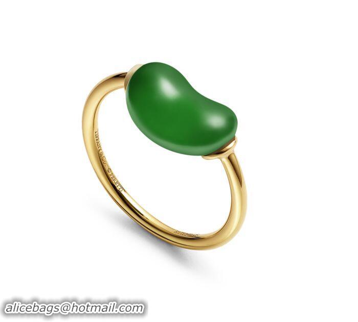 Super Quality Tiffany & Co Elsa Peretti Bean Design Ring in Yellow Gold with Green Jade 12 mm T2505