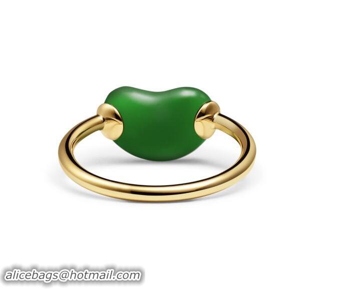 Super Quality Tiffany & Co Elsa Peretti Bean Design Ring in Yellow Gold with Green Jade 12 mm T2505