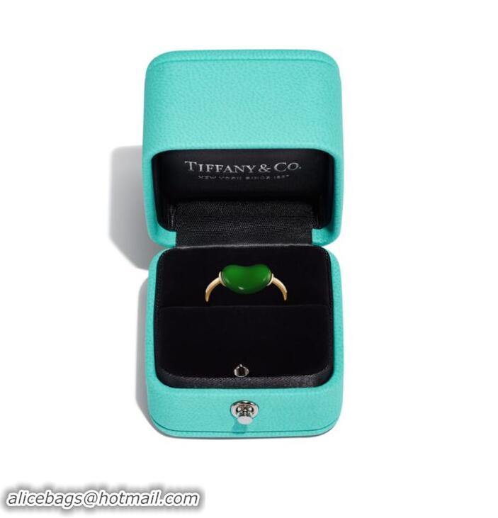 Super Quality Tiffany & Co Elsa Peretti Bean Design Ring in Yellow Gold with Green Jade 12 mm T2505