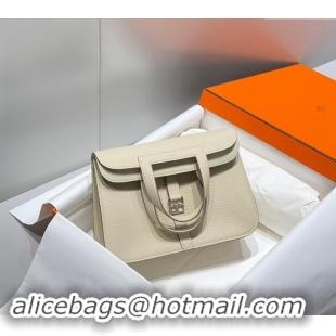 Trendy Design Hermes Halzan 25cm Bag in Togo Calfskin Cream H092501 White/Silver 2024