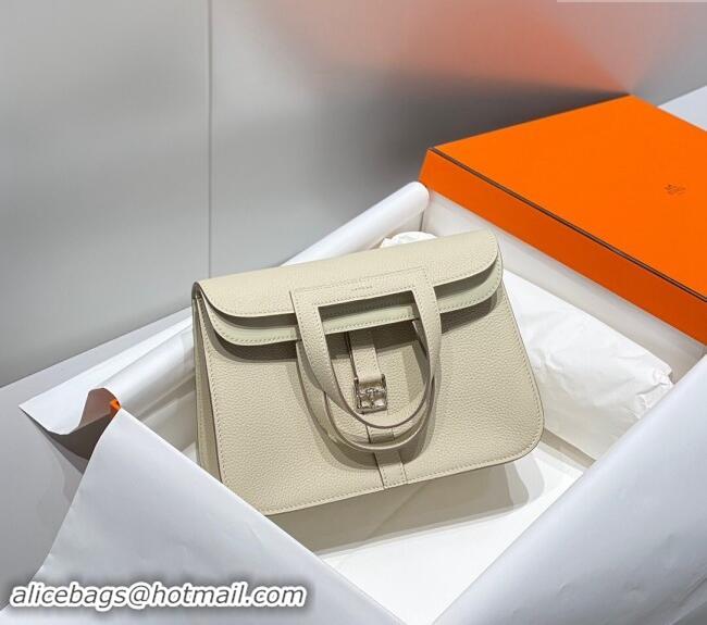 Trendy Design Hermes Halzan 25cm Bag in Togo Calfskin Cream H092501 White/Silver 2024