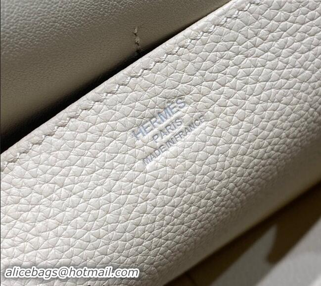 Trendy Design Hermes Halzan 25cm Bag in Togo Calfskin Cream H092501 White/Silver 2024