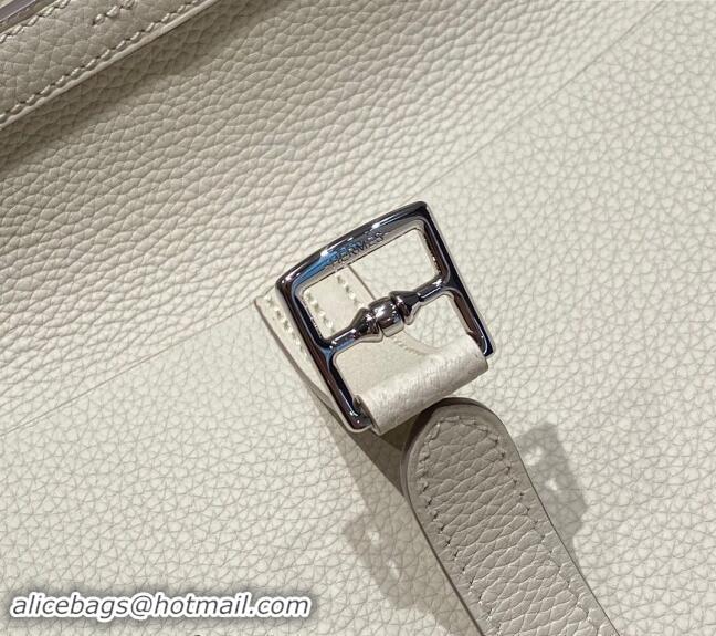 Trendy Design Hermes Halzan 25cm Bag in Togo Calfskin Cream H092501 White/Silver 2024