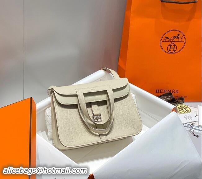 Trendy Design Hermes Halzan 25cm Bag in Togo Calfskin Cream H092501 White/Silver 2024