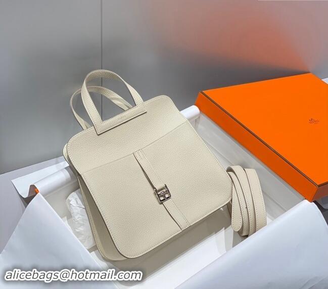 Trendy Design Hermes Halzan 25cm Bag in Togo Calfskin Cream H092501 White/Silver 2024