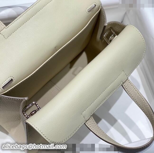 Trendy Design Hermes Halzan 25cm Bag in Togo Calfskin Cream H092501 White/Silver 2024