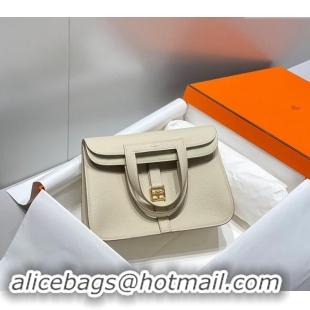 Top Grade Hermes Halzan 25cm Bag in Togo Calfskin Cream H092501 White/Gold 2024