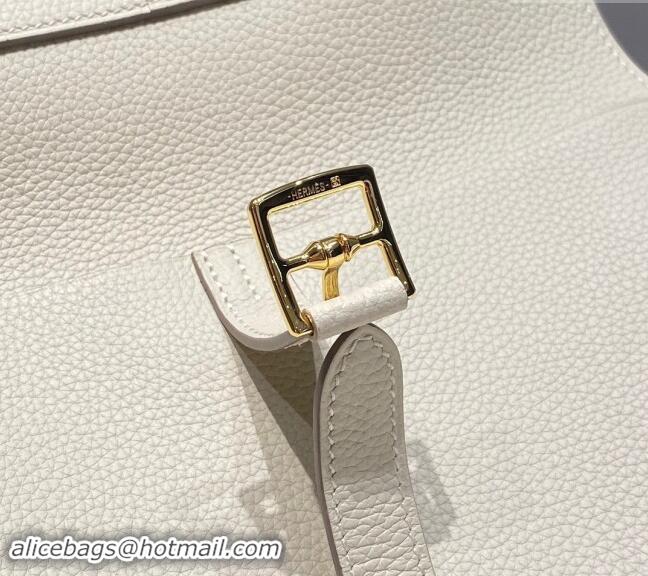 Top Grade Hermes Halzan 25cm Bag in Togo Calfskin Cream H092501 White/Gold 2024