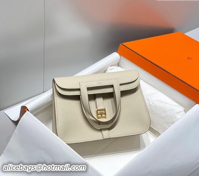 Top Grade Hermes Halzan 25cm Bag in Togo Calfskin Cream H092501 White/Gold 2024