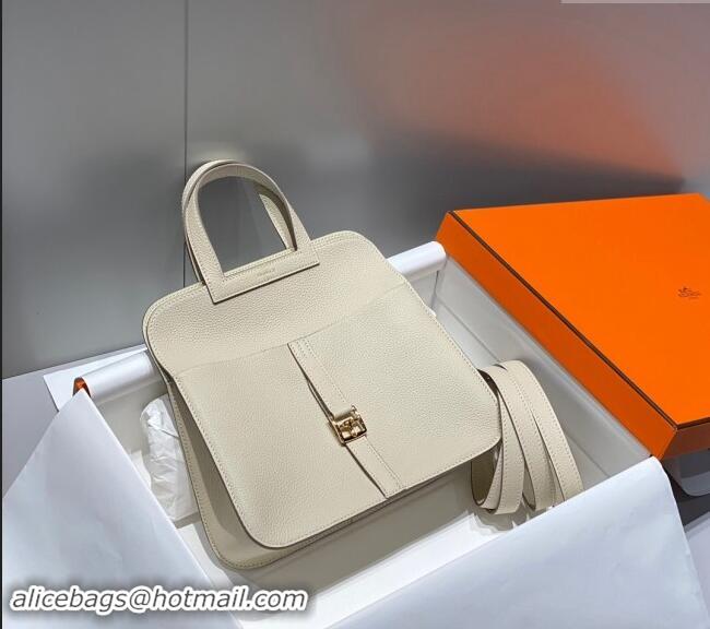 Top Grade Hermes Halzan 25cm Bag in Togo Calfskin Cream H092501 White/Gold 2024