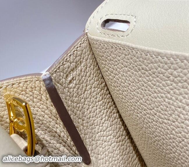 Top Grade Hermes Halzan 25cm Bag in Togo Calfskin Cream H092501 White/Gold 2024