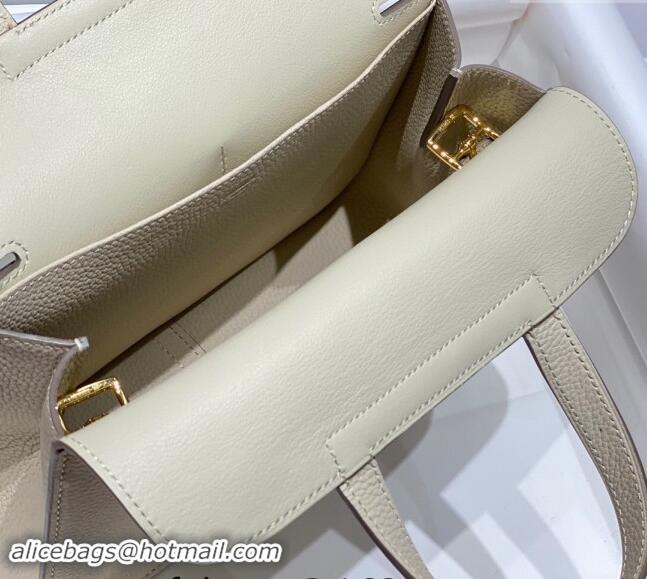 Top Grade Hermes Halzan 25cm Bag in Togo Calfskin Cream H092501 White/Gold 2024