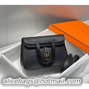 Buy Discount Hermes Halzan 25cm Bag in Togo Calfskin H092501 Black/Gold 2024