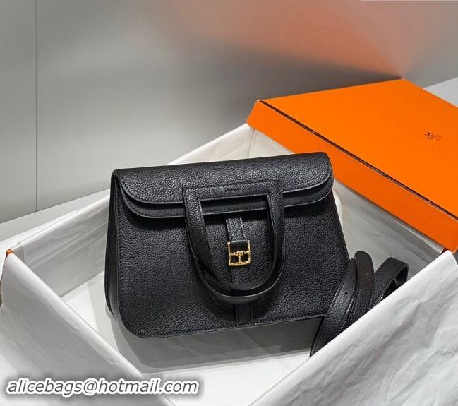 Buy Discount Hermes Halzan 25cm Bag in Togo Calfskin H092501 Black/Gold 2024