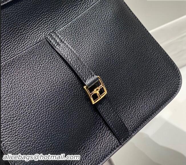 Buy Discount Hermes Halzan 25cm Bag in Togo Calfskin H092501 Black/Gold 2024