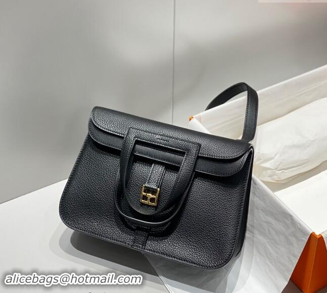 Buy Discount Hermes Halzan 25cm Bag in Togo Calfskin H092501 Black/Gold 2024